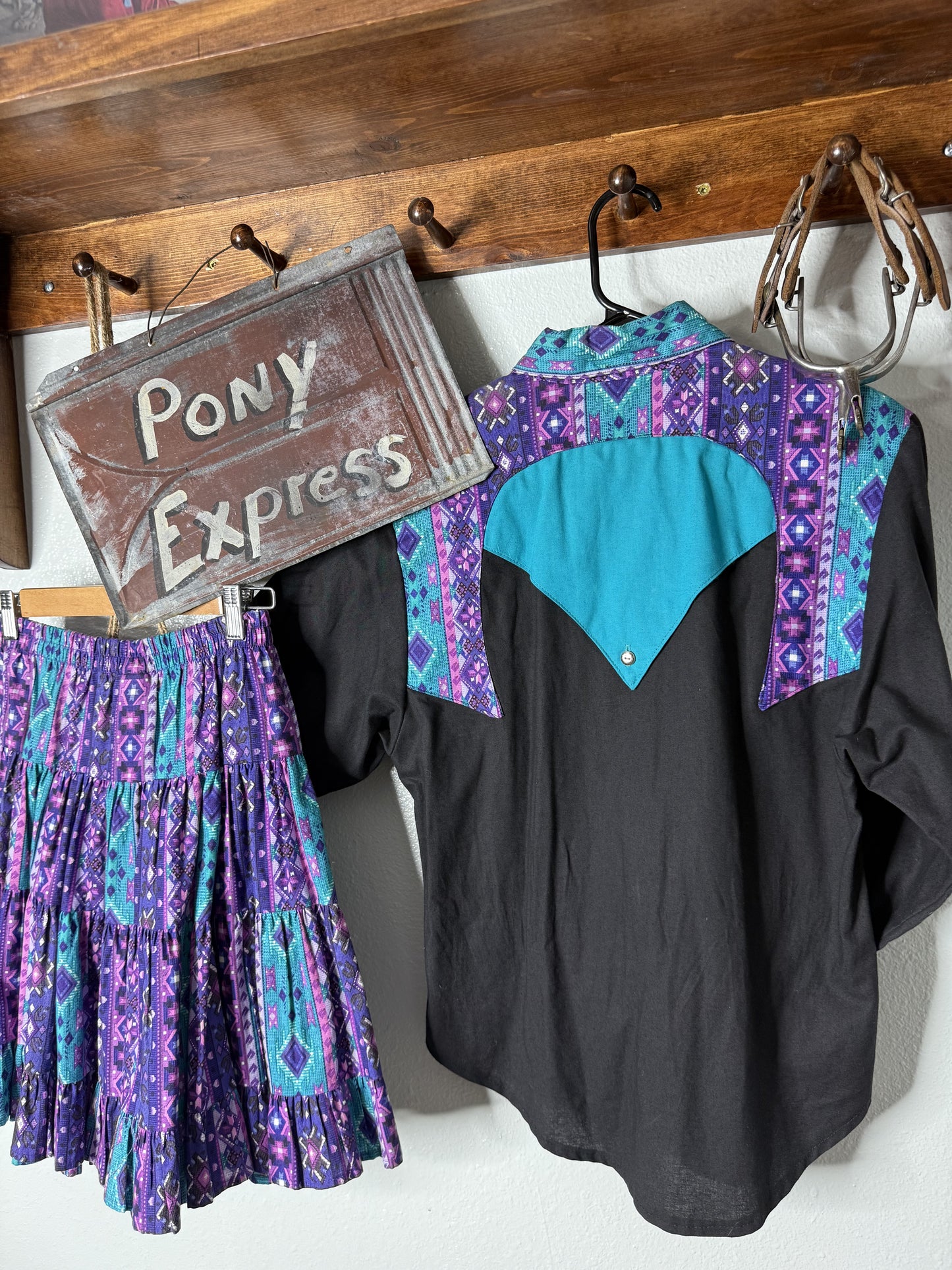 Vintage Roughrider Skirt & Button-Up Shirt Set