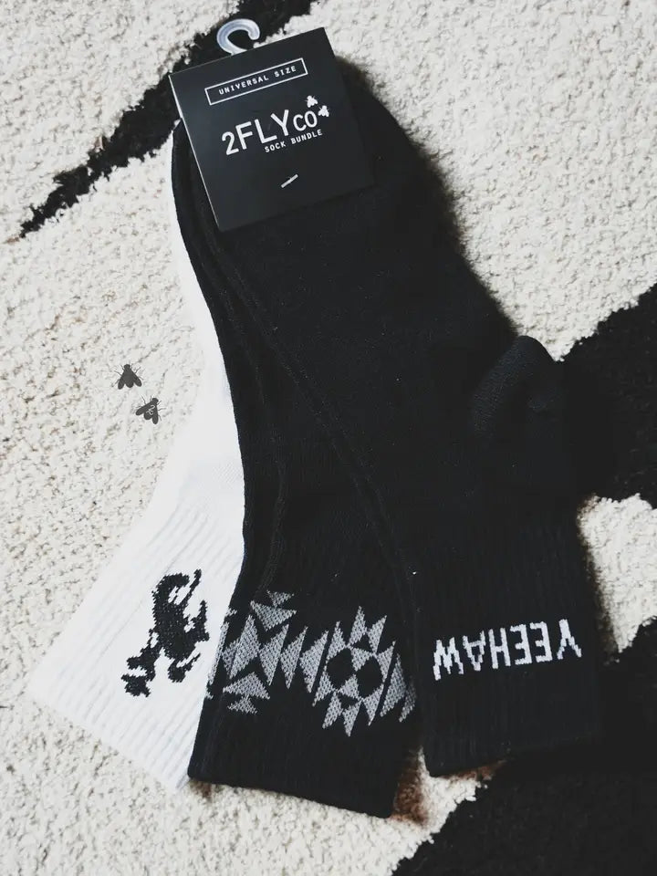 Sock Em Silly Western Socks - MONOCHROME