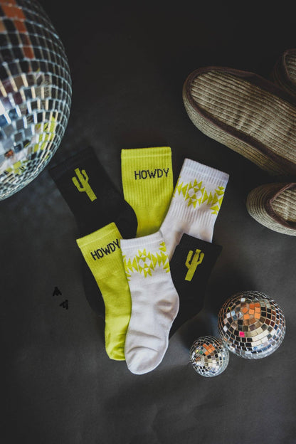 Sock Em Silly Western Socks - NEON CACTI