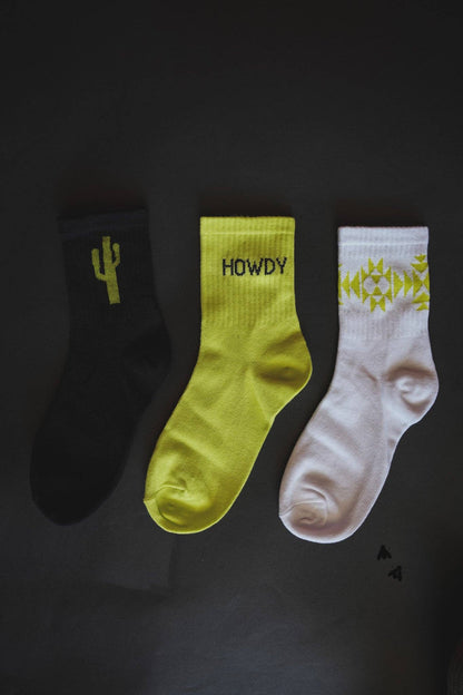 Sock Em Silly Western Socks - NEON CACTI