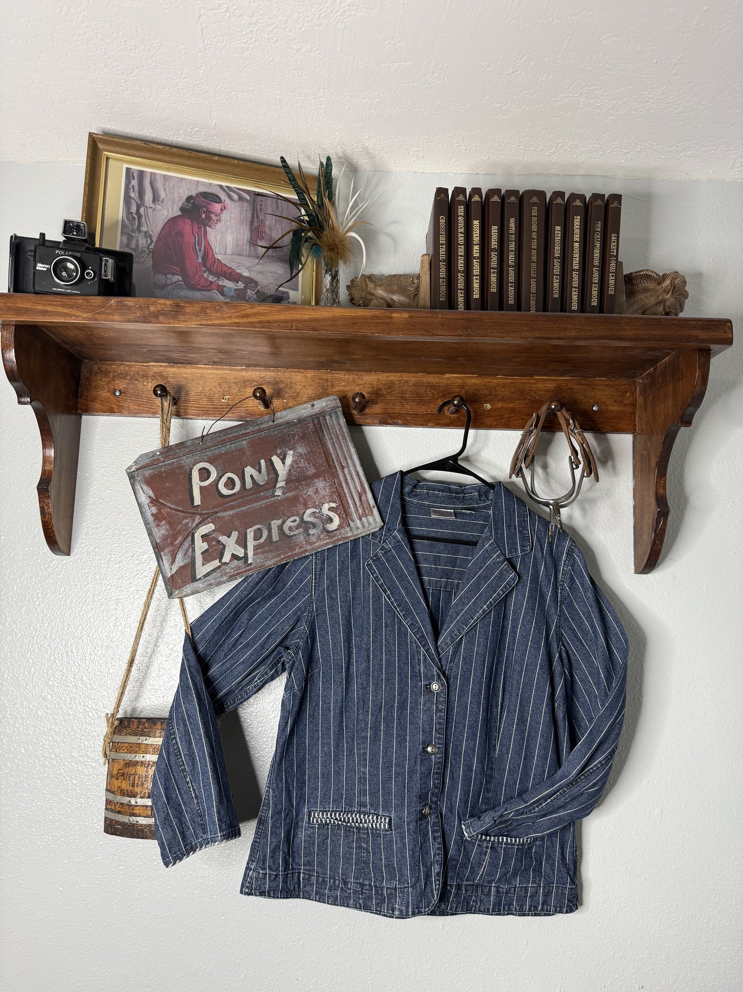 Pinstriped Denim Blazer