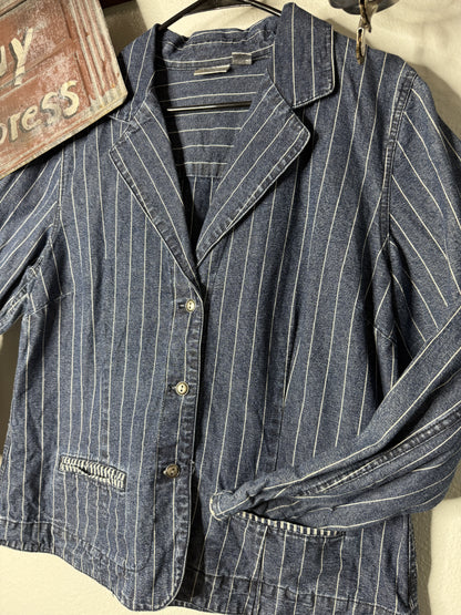 Pinstriped Denim Blazer