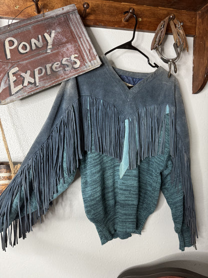 Vintage Pioneer Wear Genuine Leather Fringe Sweater